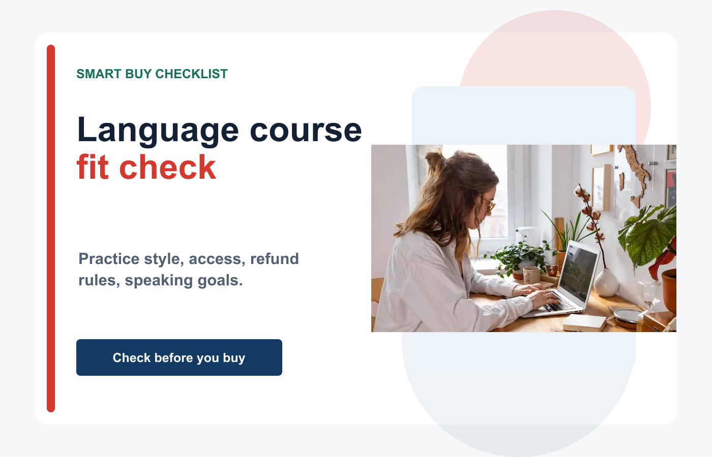 Language course buyer-fit checklist visual