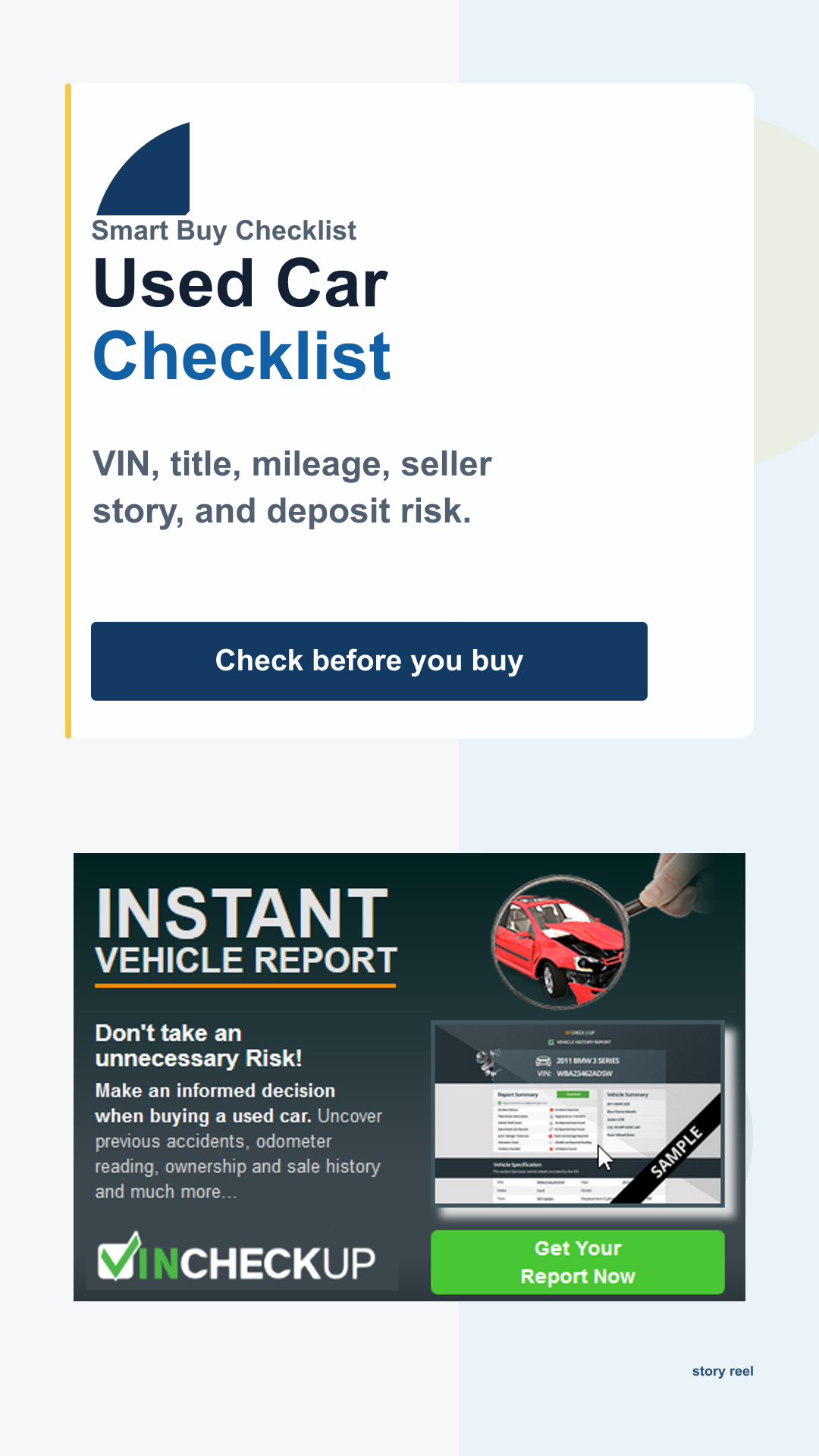Sarah used-car VIN check story visual